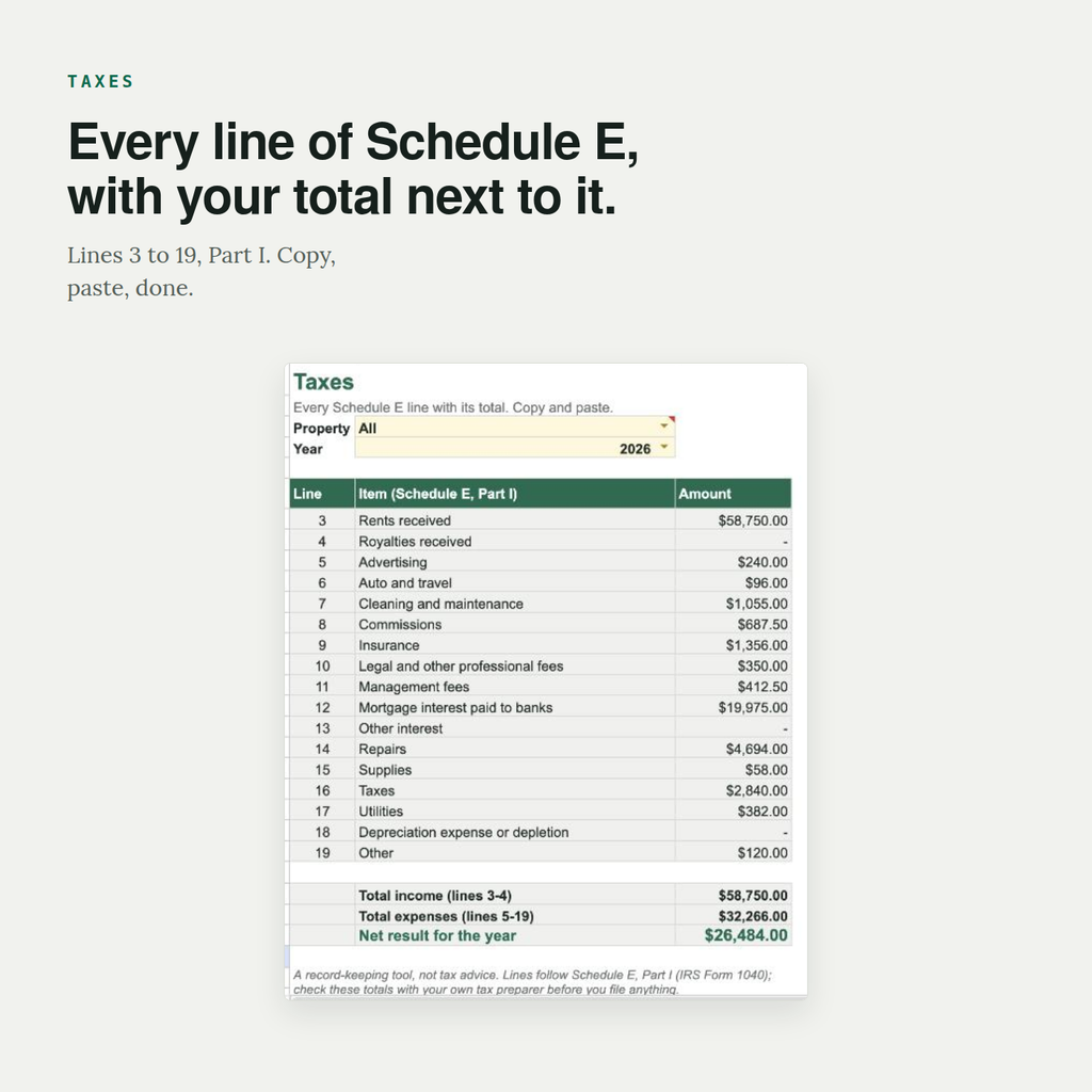 Rental Property Tracker — Schedule E Ready