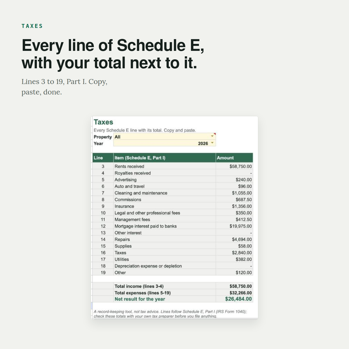 Rental Property Tracker — Schedule E Ready